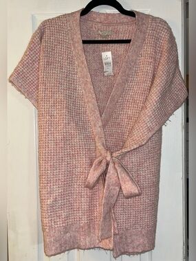 LOFT Soft Pink Tie-Front Waffle Knit Cardigan